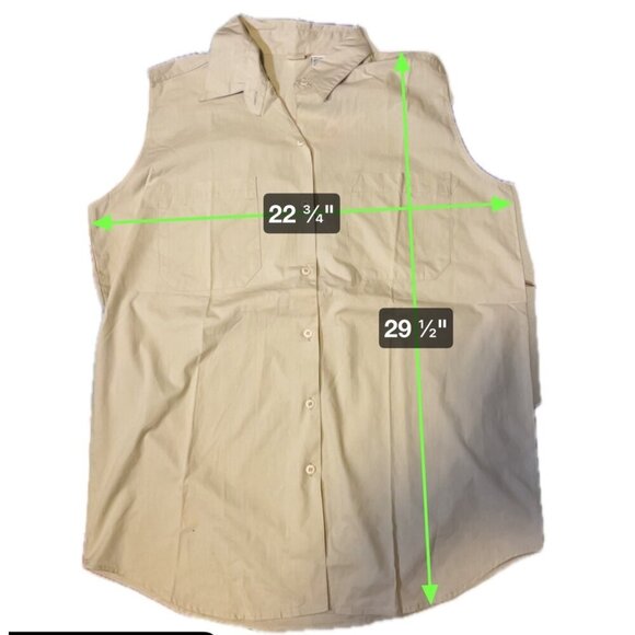 Basic Editions NWT Tan Brown Sleeveless Collared Buttoned Loose Fit Top Sz M - Picture 6 of 7